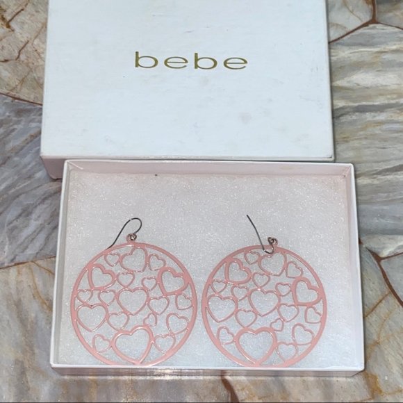 bebe Jewelry - Beautiful Round Hoop Heart Earrings Light Pink